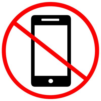 Illustration of a mobile device with a no entry symbol on top of it.